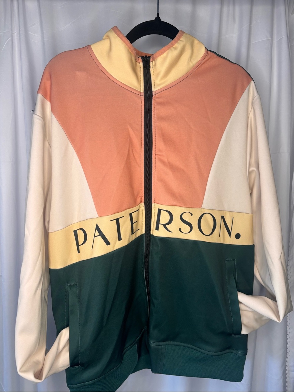 Paterson Zip-Up Jacket in Peach, Cream & Forest Green